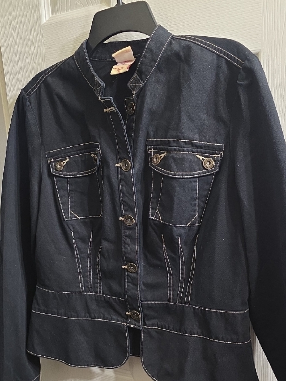 Vintage Faded Glory Black Jean Jacket with Contrast Stitching - Picture 2 of 8